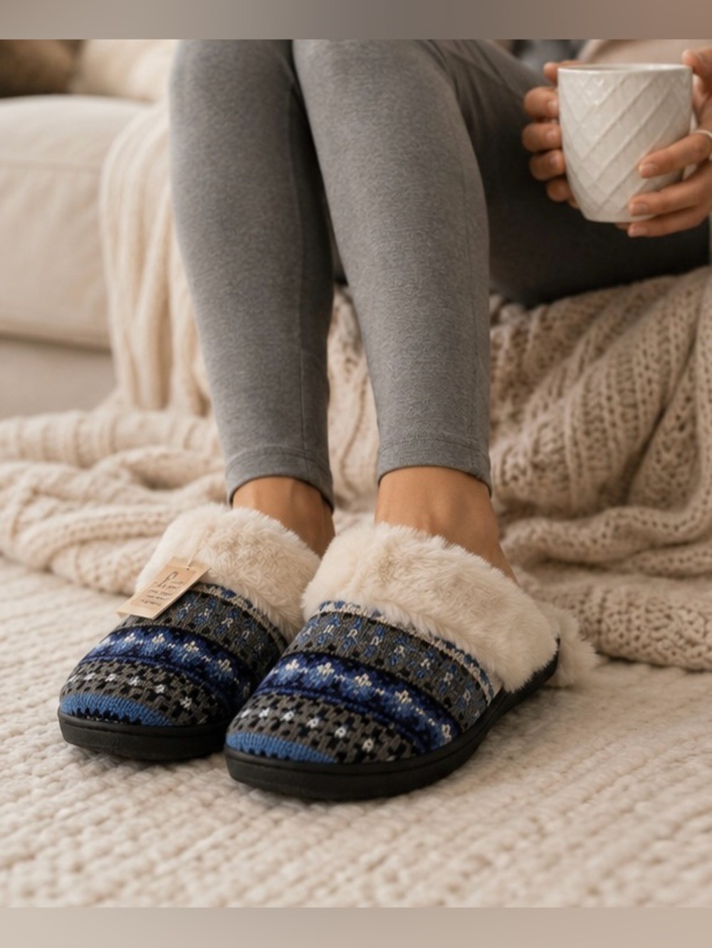 New Dena Lives Memory Foam Slippers | Faux Fur Lined | Cozy Indoor Shoes